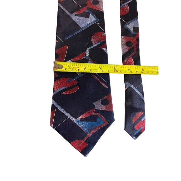 Zylos Mens Italian Silk  Neck Tie Red Blue Black Geometric Work Dad Gift - Picture 3 of 5